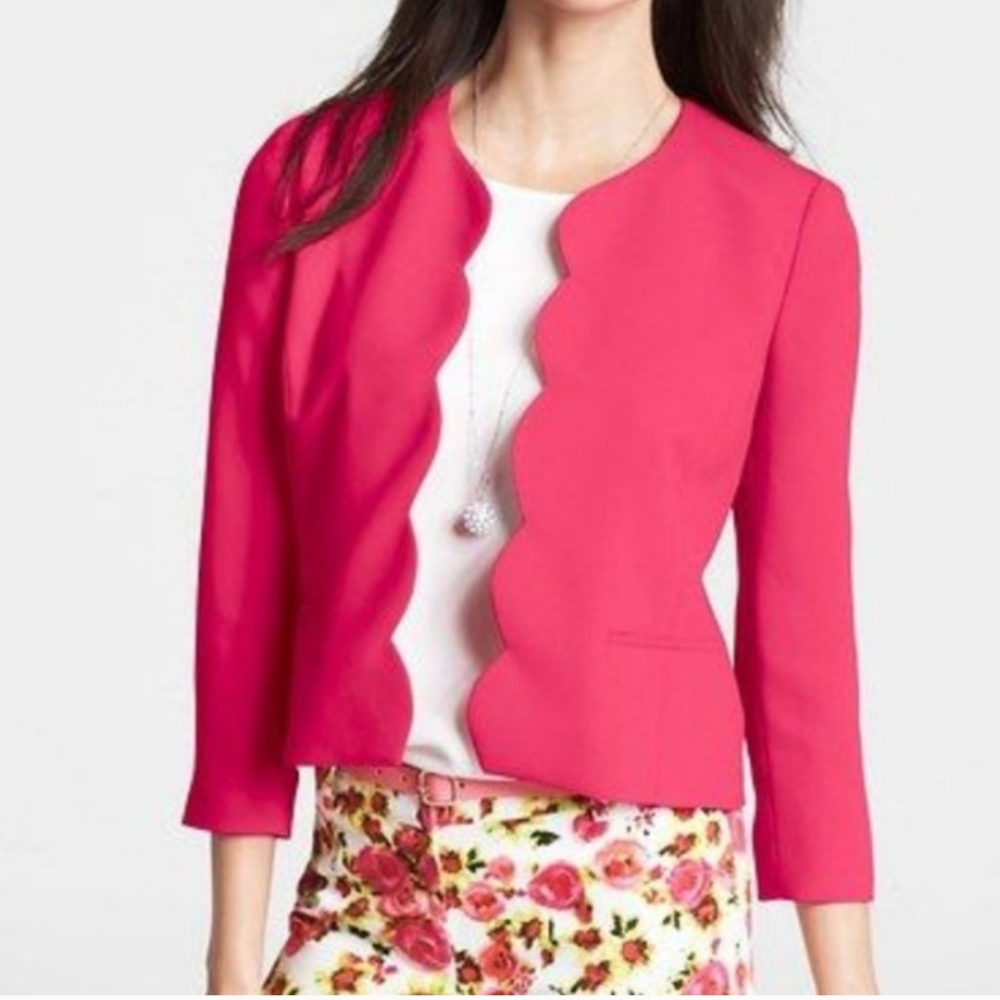 Ann Taylor Hot Pink Scalloped Jacket 3/4 Sleeve